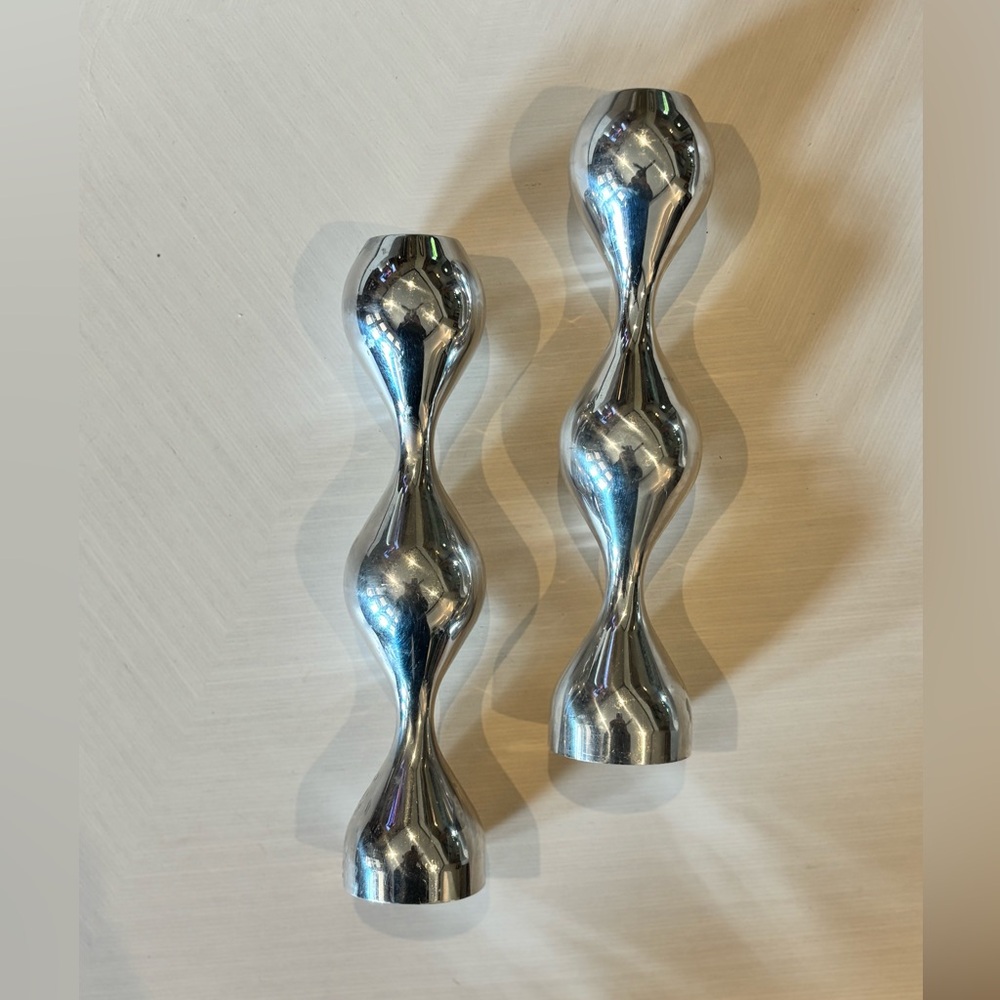 Nambe Sculptural Taper Candleholders – Set of 2 - Picture 8 of 10